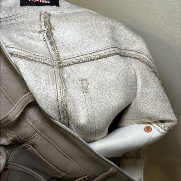 Express Women's Taupe Faux Leather Straight Leg Pants - Picture 6 of 8